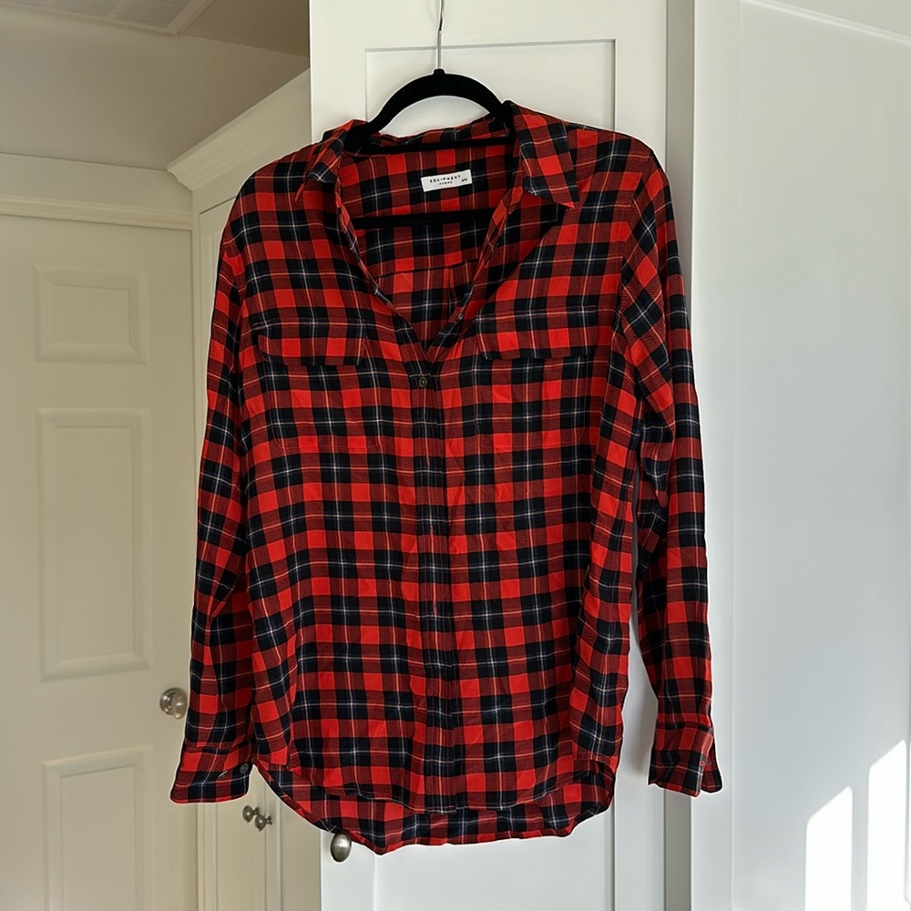 Equipment 100% Plaid Silk Blouse (M)